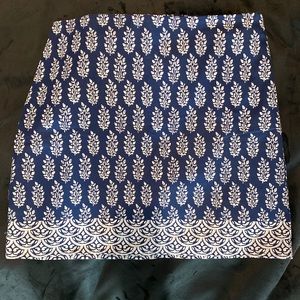 Talbots Blue White Print Cotton Canvas Lined A-Line Skirt NWT